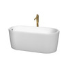 Ursula 59 Inch Freestanding Bathtub In White With Polished Chrome Trim And Floor Mounted Faucet In Brushed Gold
