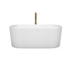 Ursula 59 Inch Freestanding Bathtub In White With Shiny White Trim And Floor Mounted Faucet In Brushed Gold