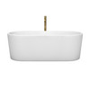 Ursula 67 Inch Freestanding Bathtub In White With Polished Chrome Trim And Floor Mounted Faucet In Brushed Gold