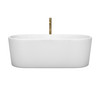 Ursula 67 Inch Freestanding Bathtub In White With Shiny White Trim And Floor Mounted Faucet In Brushed Gold