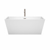 Sara 59 Inch Freestanding Bathtub In White With Floor Mounted Faucet, Drain And Overflow Trim In Brushed Nickel