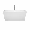 Sara 59 Inch Freestanding Bathtub In White With Floor Mounted Faucet, Drain And Overflow Trim In Matte Black