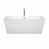 Sara 63 Inch Freestanding Bathtub In White With Floor Mounted Faucet, Drain And Overflow Trim In Brushed Nickel