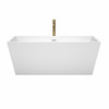 Sara 63 Inch Freestanding Bathtub In White With Shiny White Trim And Floor Mounted Faucet In Brushed Gold