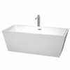 Sara 67 Inch Freestanding Bathtub In White With Floor Mounted Faucet, Drain And Overflow Trim In Brushed Nickel