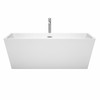 Sara 67 Inch Freestanding Bathtub In White With Floor Mounted Faucet, Drain And Overflow Trim In Polished Chrome