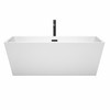 Sara 67 Inch Freestanding Bathtub In White With Floor Mounted Faucet, Drain And Overflow Trim In Matte Black
