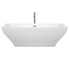 Maryam 71 Inch Freestanding Bathtub In White With Floor Mounted Faucet, Drain And Overflow Trim In Brushed Nickel