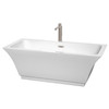 Galina 67 Inch Freestanding Bathtub In White With Floor Mounted Faucet, Drain And Overflow Trim In Brushed Nickel