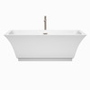 Galina 67 Inch Freestanding Bathtub In White With Floor Mounted Faucet, Drain And Overflow Trim In Brushed Nickel