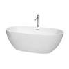 Juno 67 Inch Freestanding Bathtub In White With Floor Mounted Faucet, Drain And Overflow Trim In Polished Chrome