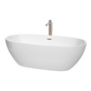 Juno 71 Inch Freestanding Bathtub In White With Floor Mounted Faucet, Drain And Overflow Trim In Brushed Nickel