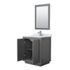 Icon 30 Inch Single Bathroom Vanity In Dark Gray, White Carrara Marble Countertop, Undermount Square Sink, Brushed Nickel Trim, 24 Inch Mirror