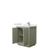 Icon 30 Inch Single Bathroom Vanity In Light Green, White Cultured Marble Countertop, Undermount Square Sink, Brushed Nickel Trim