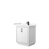 Icon 30 Inch Single Bathroom Vanity In White, Carrara Cultured Marble Countertop, Undermount Square Sink, Matte Black Trim