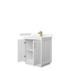 Icon 30 Inch Single Bathroom Vanity In White, Carrara Cultured Marble Countertop, Undermount Square Sink, Satin Bronze Trim
