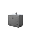 Icon 42 Inch Single Bathroom Vanity In Dark Gray, White Carrara Marble Countertop, Undermount Square Sink, Matte Black Trim