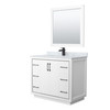 Icon 42 Inch Single Bathroom Vanity In White, White Carrara Marble Countertop, Undermount Square Sink, Matte Black Trim, 34 Inch Mirror
