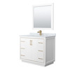 Icon 42 Inch Single Bathroom Vanity In White, White Carrara Marble Countertop, Undermount Square Sink, Satin Bronze Trim, 34 Inch Mirror