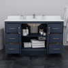 Icon 60 Inch Single Bathroom Vanity In Dark Blue, No Countertop, No Sink, Brushed Nickel Trim, 58 Inch Mirror