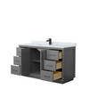 Icon 60 Inch Single Bathroom Vanity In Dark Gray, White Carrara Marble Countertop, Undermount Square Sink, Matte Black Trim