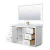 Icon 60 Inch Single Bathroom Vanity In White, White Carrara Marble Countertop, Undermount Square Sink, Satin Bronze Trim, 58 Inch Mirror