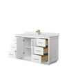 Icon 60 Inch Single Bathroom Vanity In White, White Carrara Marble Countertop, Undermount Square Sink, Satin Bronze Trim