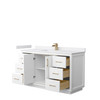 Icon 60 Inch Single Bathroom Vanity In White, White Cultured Marble Countertop, Undermount Square Sink, Satin Bronze Trim