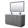 Icon 66 Inch Double Bathroom Vanity In Dark Gray, White Carrara Marble Countertop, Undermount Square Sinks, Matte Black Trim, 58 Inch Mirror