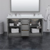 Icon 66 Inch Double Bathroom Vanity In Dark Gray, No Countertop, No Sink, Brushed Nickel Trim