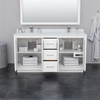 Icon 66 Inch Double Bathroom Vanity In White, White Cultured Marble Countertop, Undermount Square Sinks, Matte Black Trim, 58 Inch Mirror