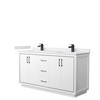 Icon 66 Inch Double Bathroom Vanity In White, White Cultured Marble Countertop, Undermount Square Sinks, Matte Black Trim