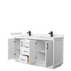 Icon 66 Inch Double Bathroom Vanity In White, White Cultured Marble Countertop, Undermount Square Sinks, Matte Black Trim