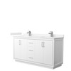 Icon 66 Inch Double Bathroom Vanity In White, Carrara Cultured Marble Countertop, Undermount Square Sinks, Brushed Nickel Trim