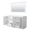 Icon 66 Inch Double Bathroom Vanity In White, No Countertop, No Sink, Brushed Nickel Trim, 58 Inch Mirror