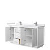 Icon 66 Inch Double Bathroom Vanity In White, White Cultured Marble Countertop, Undermount Square Sinks, Brushed Nickel Trim