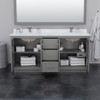 Icon 72 Inch Double Bathroom Vanity In Dark Gray, Carrara Cultured Marble Countertop, Undermount Square Sinks, Matte Black Trim, 70 Inch Mirror