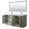 Icon 72 Inch Double Bathroom Vanity In Light Green, Carrara Cultured Marble Countertop, Undermount Square Sinks, Brushed Nickel Trim, 70 Inch Mirror