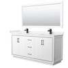Icon 72 Inch Double Bathroom Vanity In White, Carrara Cultured Marble Countertop, Undermount Square Sinks, Matte Black Trim, 70 Inch Mirror