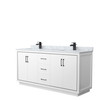 Icon 72 Inch Double Bathroom Vanity In White, White Carrara Marble Countertop, Undermount Square Sinks, Matte Black Trim