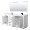 Icon 72 Inch Double Bathroom Vanity In White, White Cultured Marble Countertop, Undermount Square Sinks, Matte Black Trim, 70 Inch Mirror