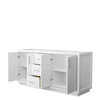 Icon 72 Inch Double Bathroom Vanity In White, No Countertop, No Sink, Brushed Nickel Trim