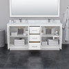 Icon 72 Inch Double Bathroom Vanity In White, Carrara Cultured Marble Countertop, Undermount Square Sinks, Satin Bronze Trim
