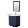 Miranda 30 Inch Single Bathroom Vanity In Dark Blue, White Cultured Marble Countertop, Undermount Square Sink, Matte Black Trim, 24 Inch Mirror