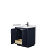 Miranda 30 Inch Single Bathroom Vanity In Dark Blue, White Cultured Marble Countertop, Undermount Square Sink, Matte Black Trim