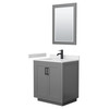 Miranda 30 Inch Single Bathroom Vanity In Dark Gray, White Cultured Marble Countertop, Undermount Square Sink, Matte Black Trim, 24 Inch Mirror