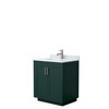 Miranda 30 Inch Single Bathroom Vanity In Green, White Carrara Marble Countertop, Undermount Square Sink, Brushed Nickel Trim