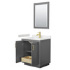 Miranda 30 Inch Single Bathroom Vanity In Dark Gray, Carrara Cultured Marble Countertop, Undermount Square Sink, Brushed Gold Trim, 24 Inch Mirror