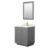 Miranda 30 Inch Single Bathroom Vanity In Dark Gray, White Carrara Marble Countertop, Undermount Square Sink, Brushed Gold Trim, 24 Inch Mirror