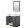 Miranda 30 Inch Single Bathroom Vanity In Dark Gray, White Cultured Marble Countertop, Undermount Square Sink, Brushed Gold Trim, 24 Inch Mirror